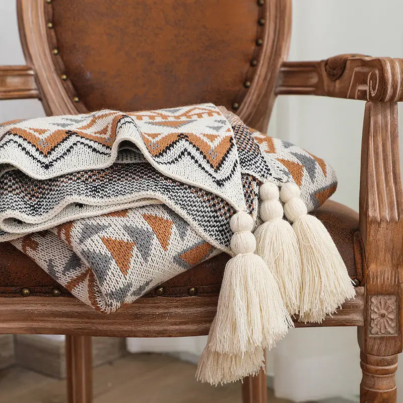 Knitted Geometric Pattern Throw