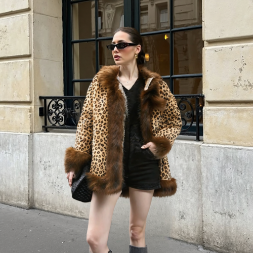 Leopard Print Hooded Faux Fur Collar Jacket - Fortunate Lemon Shop