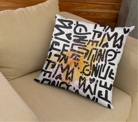 Graffiti Hearts Decorative Pillow — Abstract Handwritten Love Design - Fortunate Lemon Shop