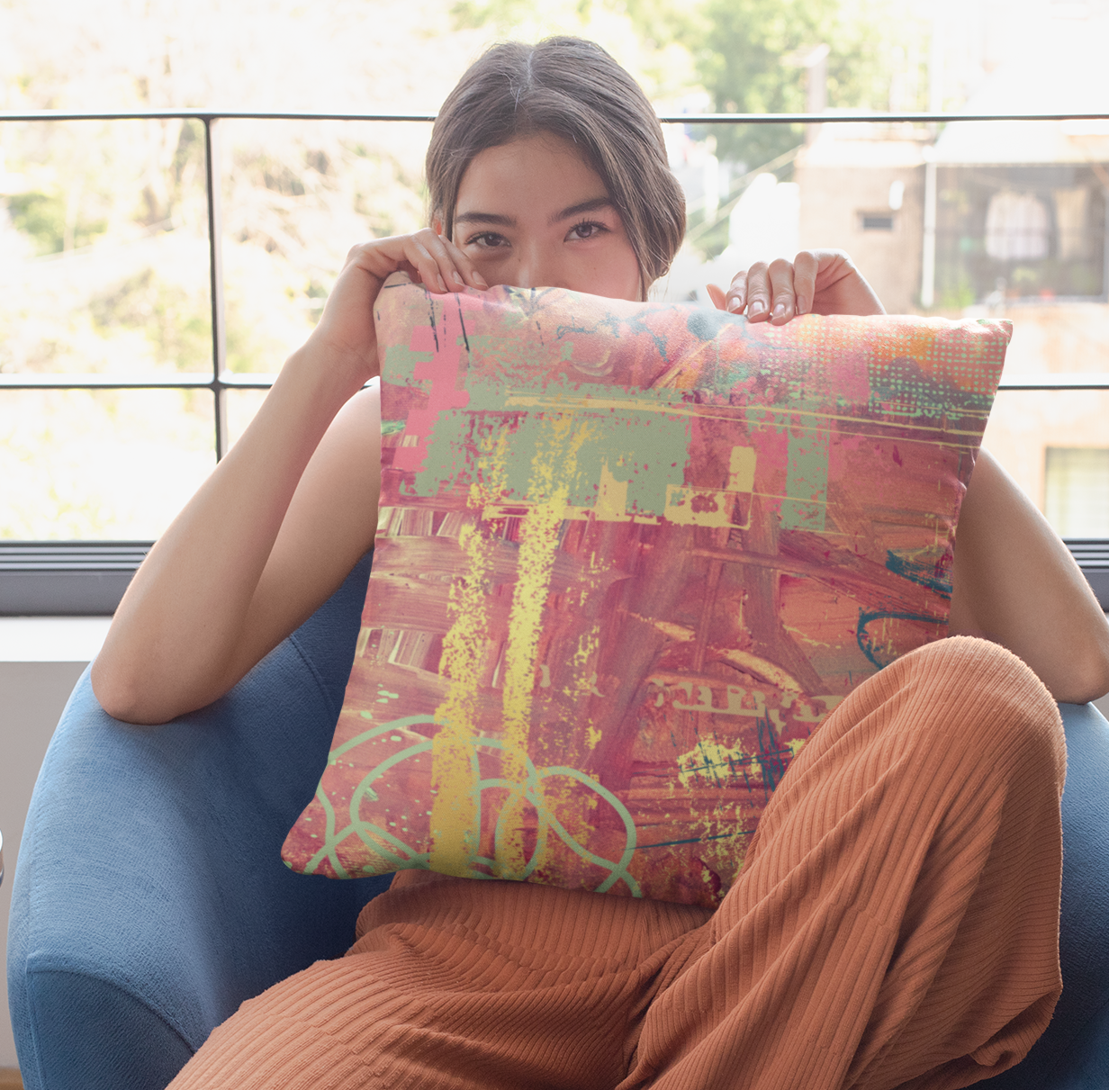 Abstract Pink Retro Square Pillow - Colorful Modern Decorative Throw Pillow - Fortunate Lemon Shop