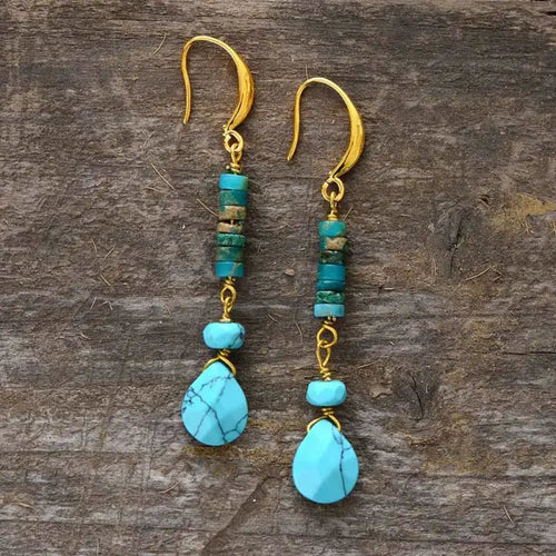Turquoise Jasper Earrings Gold Color