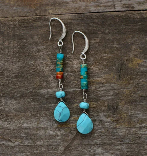 Turquoise Jasper Earrings Silver Color