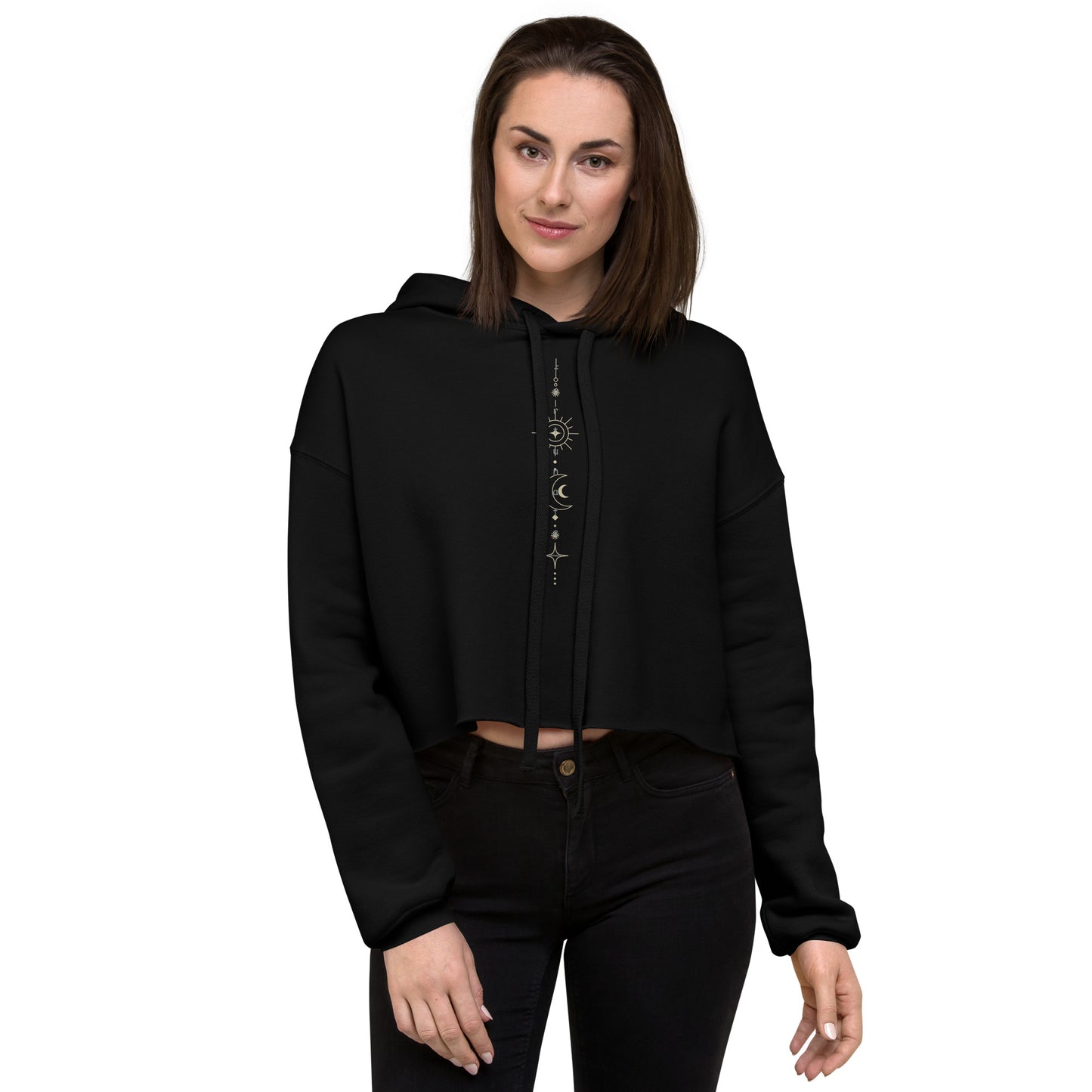 Moon and Sun Crop Hoodie Black