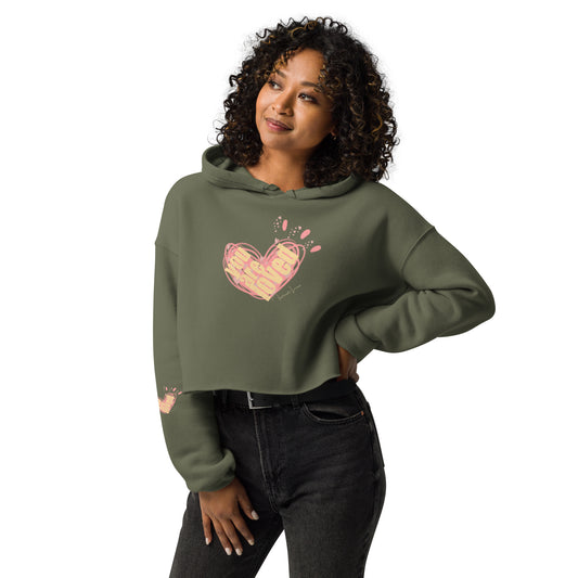 You are Loved Crop Hoodie Military Green
