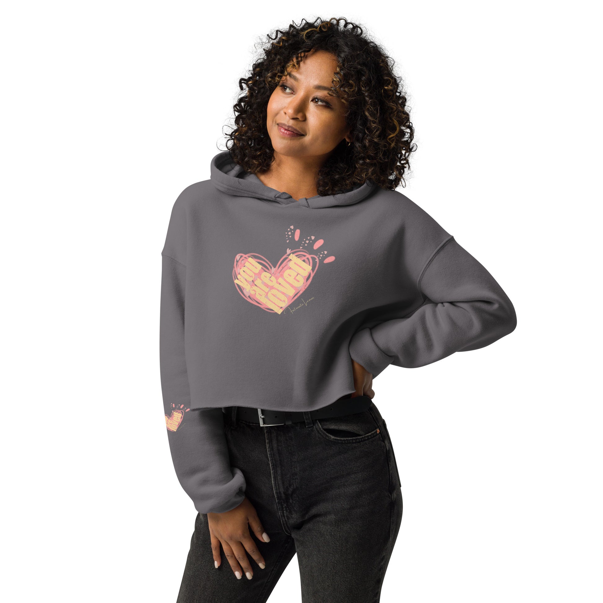 You are Loved Crop Hoodie Storm
