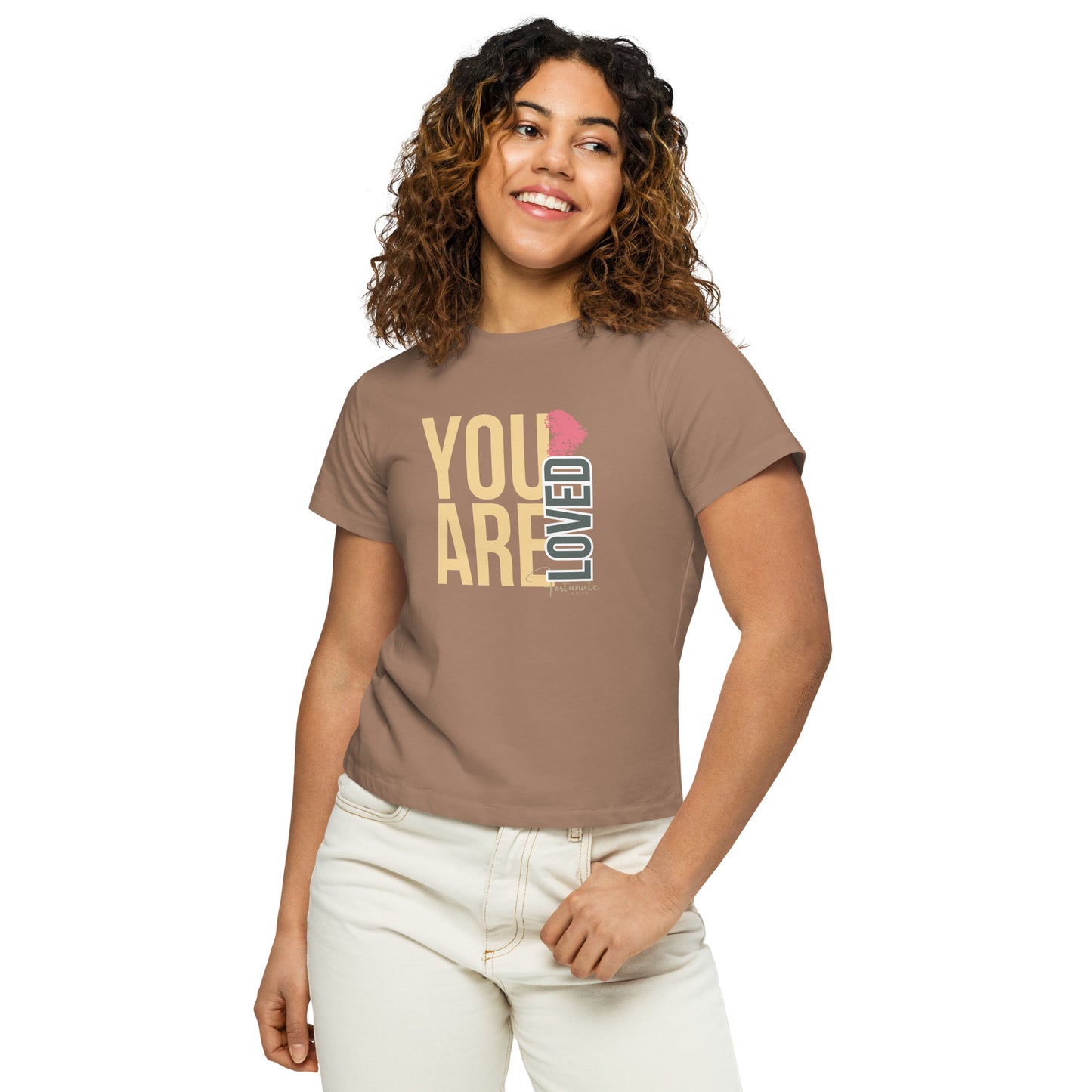 You are Loved high-waisted t-shirt Latte