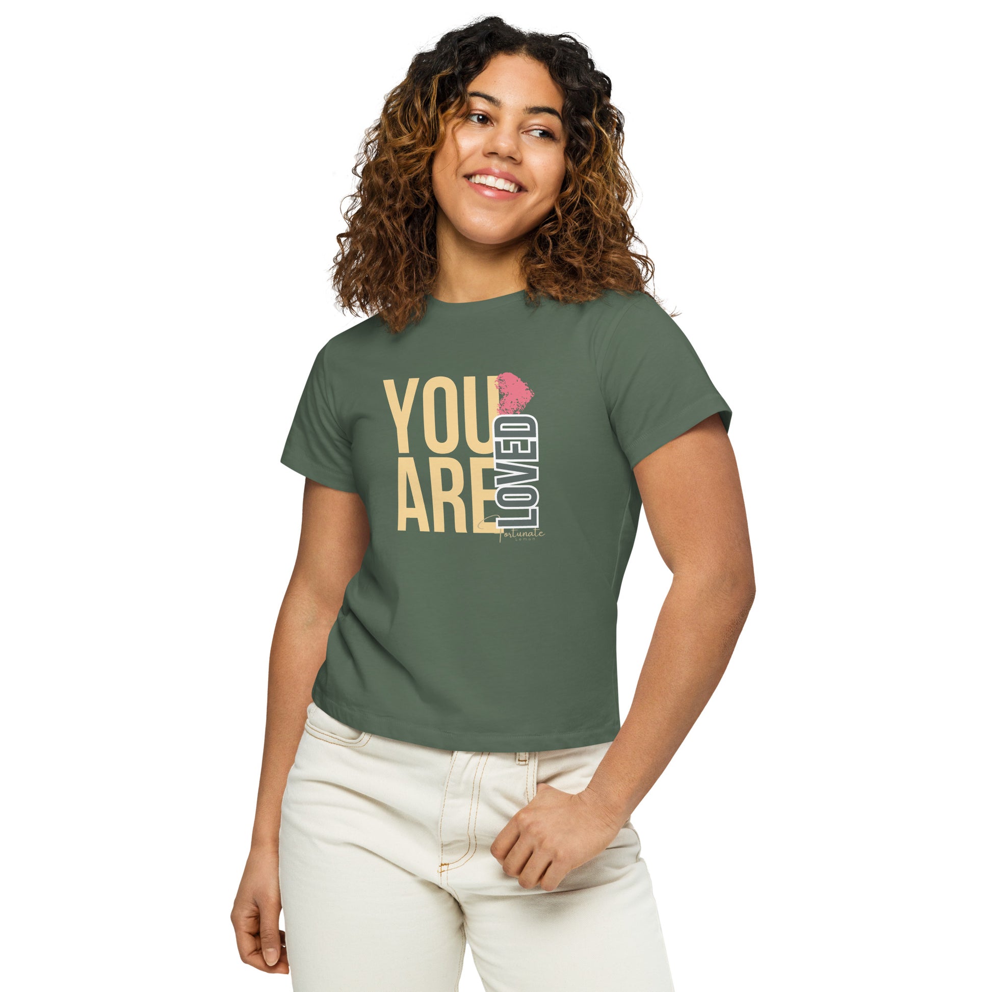 You are Loved high-waisted t-shirt Pine