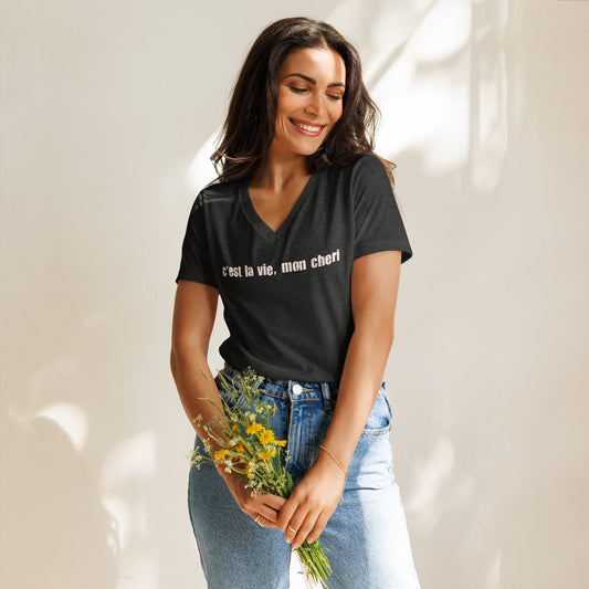C'est La Vie Women’s relaxed v-neck t-shirt Dark Grey Heather