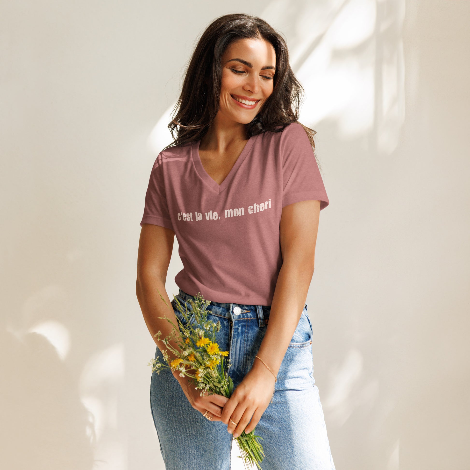 C'est La Vie Women’s relaxed v-neck t-shirt Heather Mauve