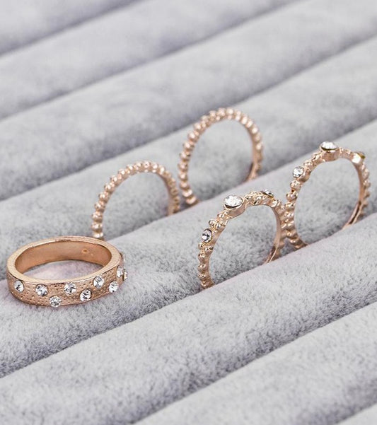 Five Piece Rose Gold Ring Set - Fortunate Lemon Shop