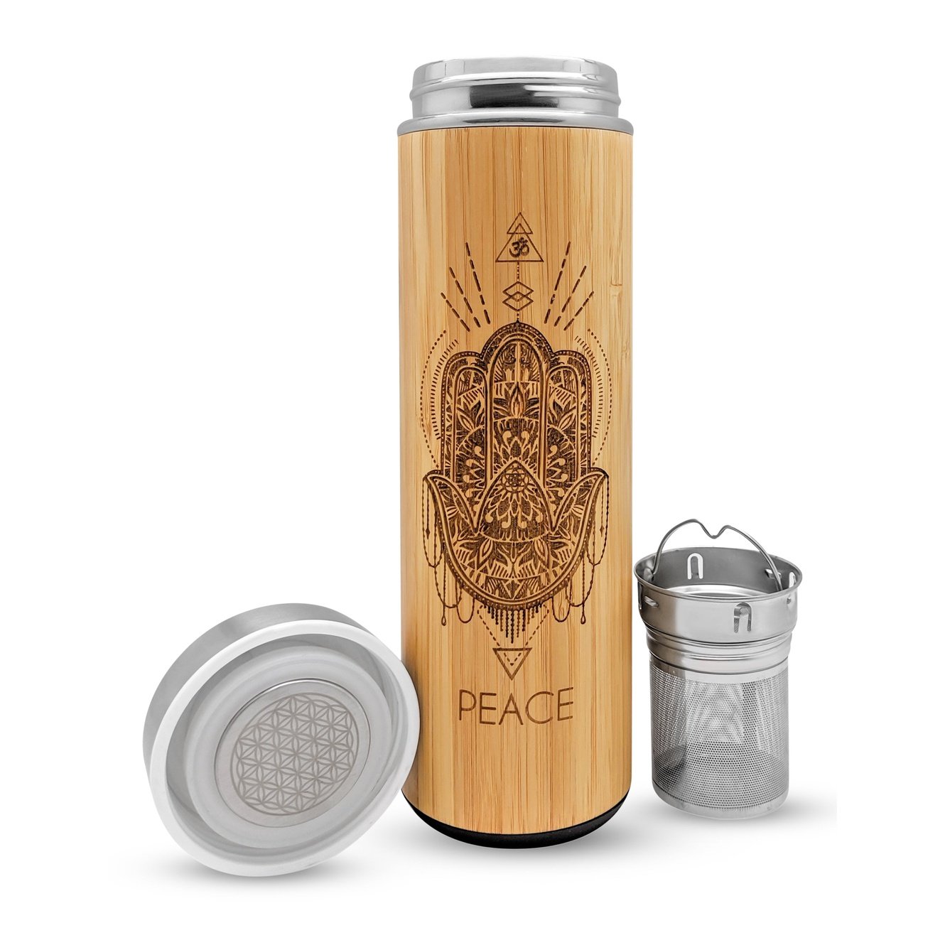 PEACE Premium Insulated Bamboo Water Bottles - Fortunate Lemon Shop